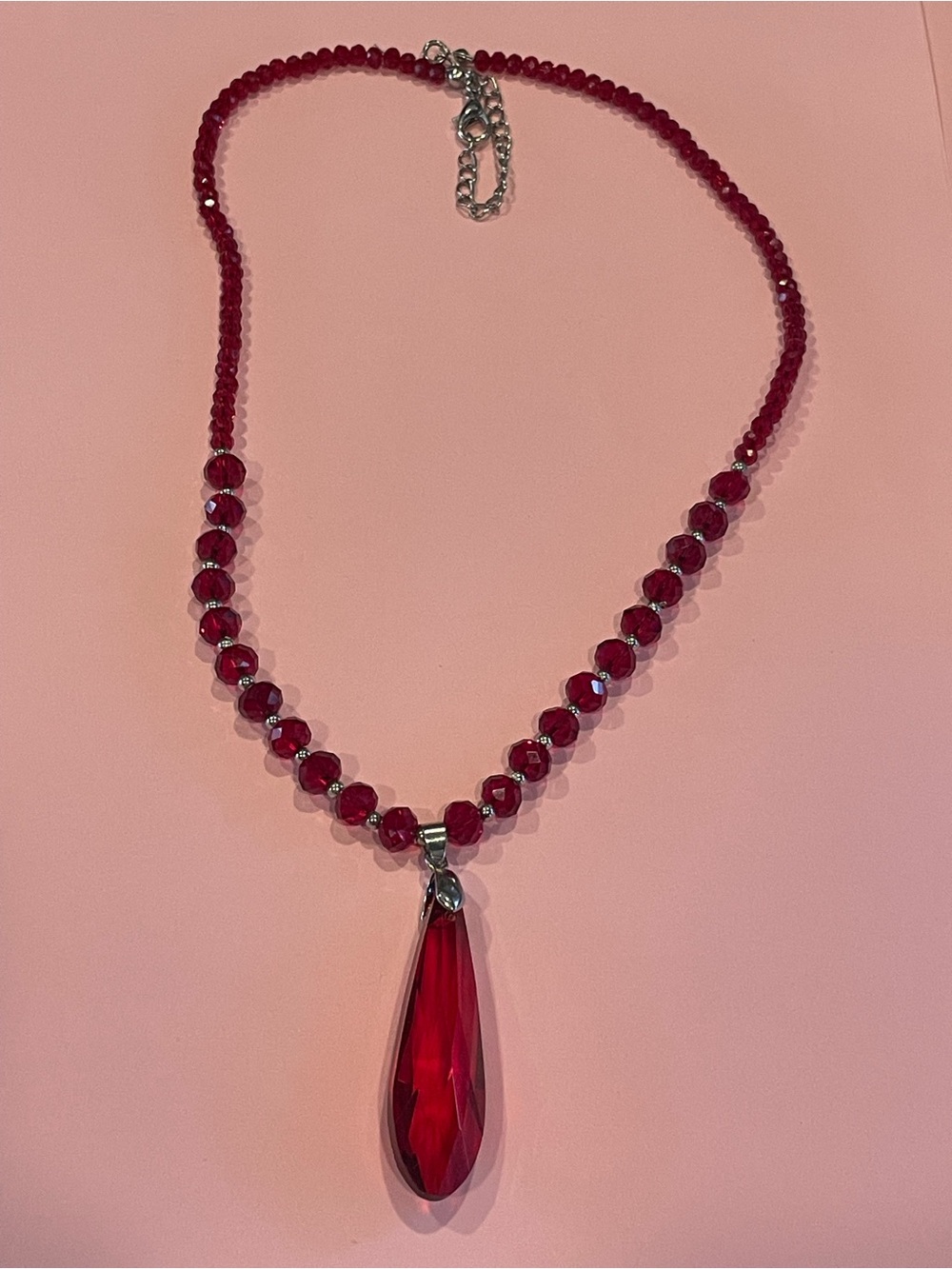 Red Crystal Bead Necklace #0134